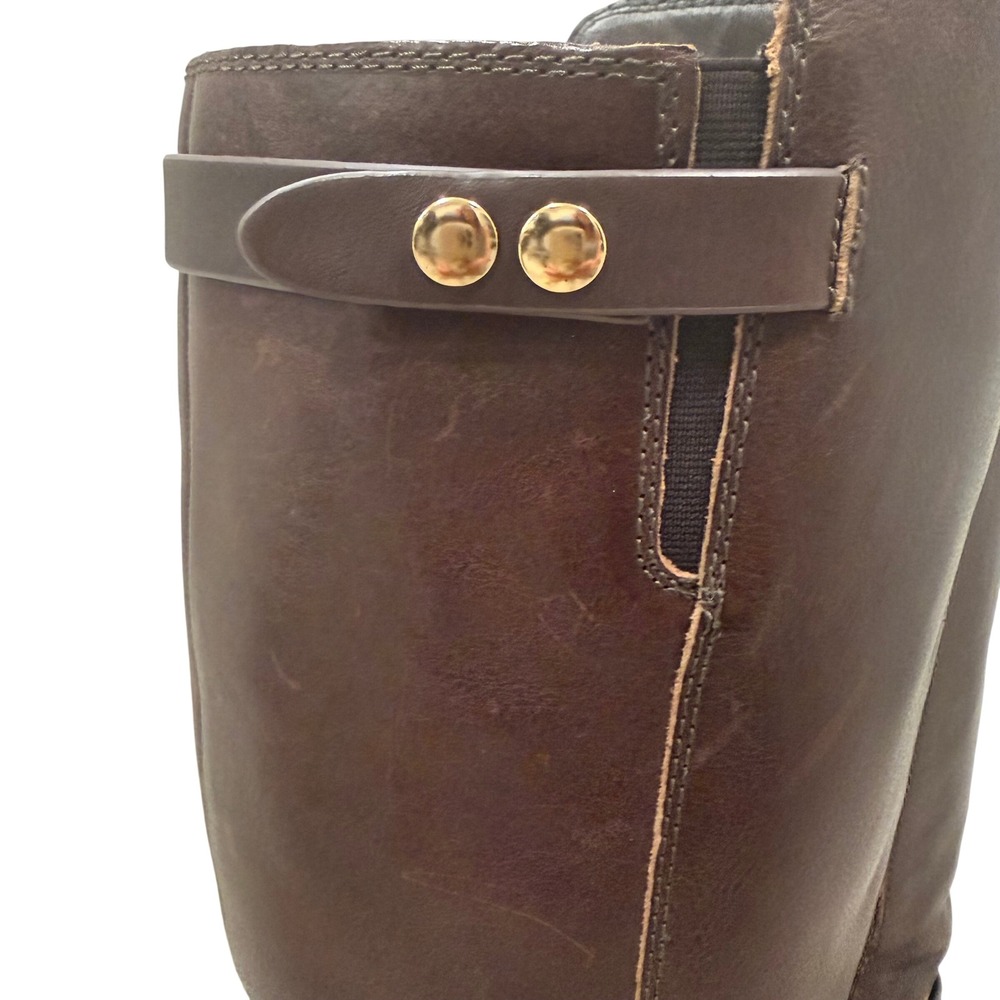 Vince Camuto Riding Boots Womens 8.5 Brown Leather Gold Hardware Tall - Picture 8 of 13
